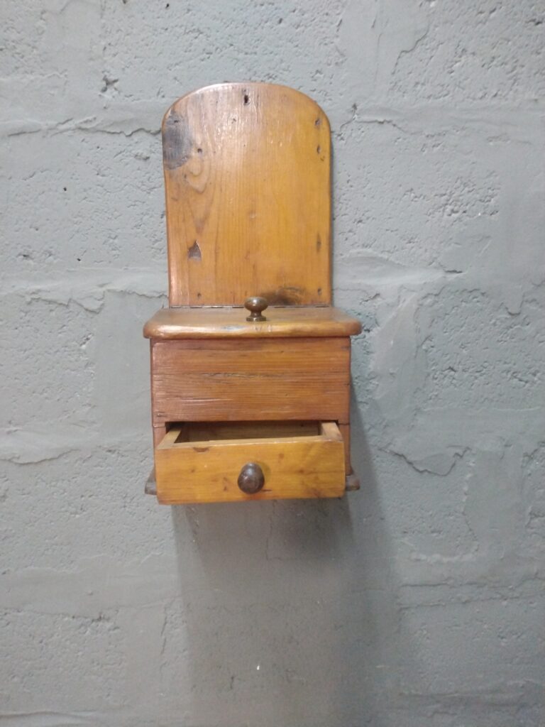 Small Solid-Wood Wall Cabinet with Top Lid and Front Drawer, 31 x 20 x 62 cm