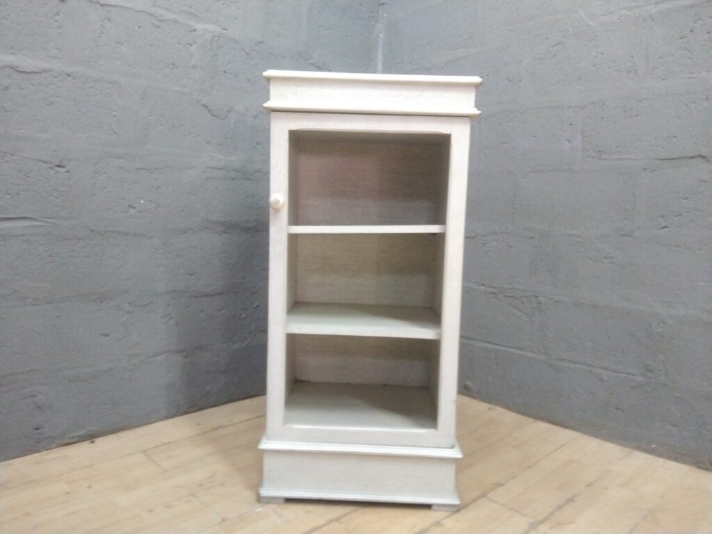 Painted Single-Door Display Cabinet with 3 Shelves — Needs Glass Replacement