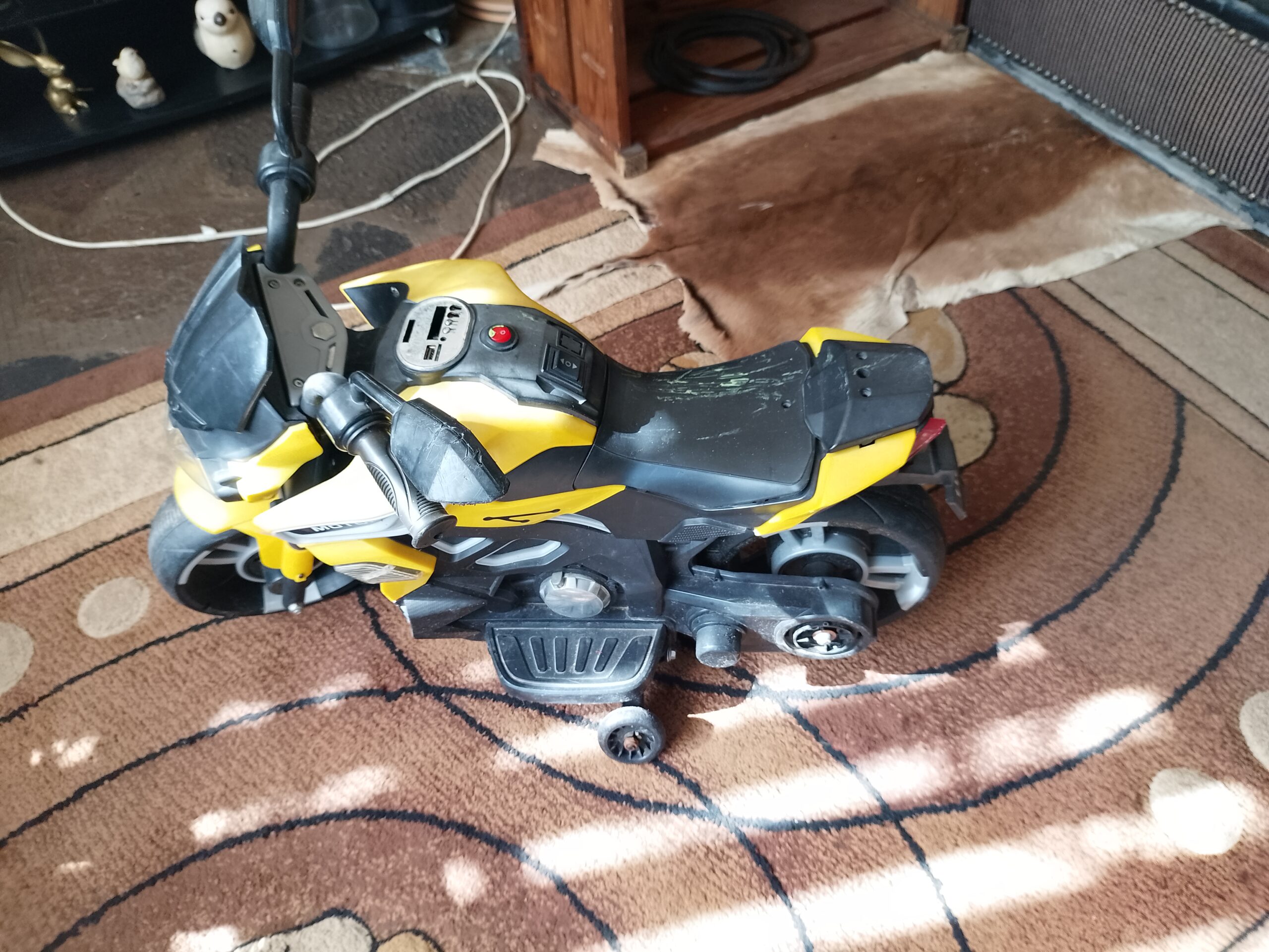 Yellow & Black Toddler Battery-Operated Ride-On Motorcycle (Plastic) – 1pc