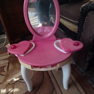 Pink & White Girls' Plastic Dressing Table with Oval Mirror (Barbie logo)
