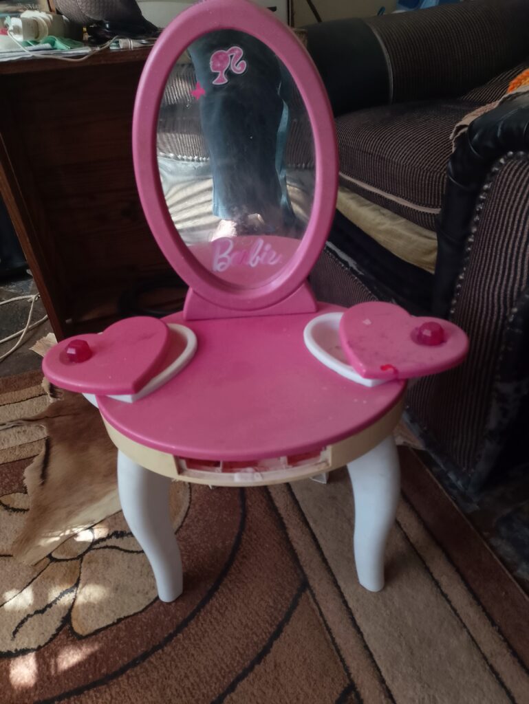 Pink & White Girls’ Plastic Dressing Table with Oval Mirror (Barbie logo)