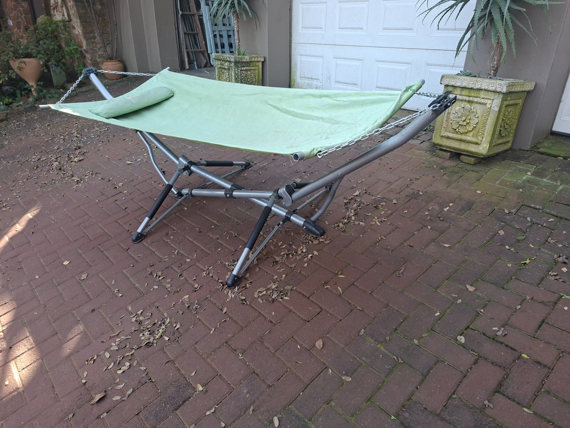 Natural Instincts Portable Freestanding Hammock with Metal Stand, Pillow & Carry Bag — Used, Fabric Stained