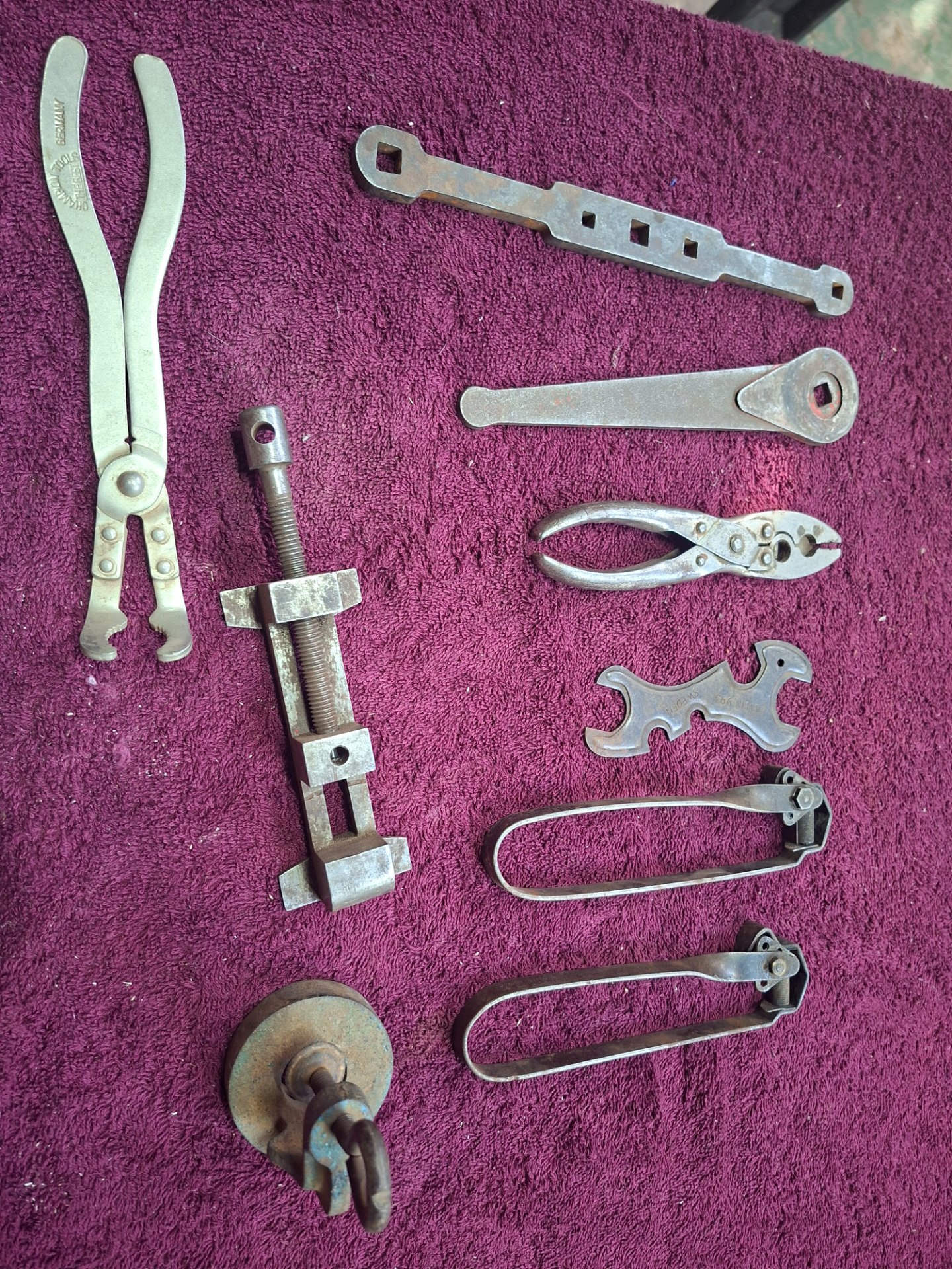 Lot of 9 Vintage Small Hand Tools & Clamps — Champion Tools (Germany) + Sievert 993 (Sweden) marked pieces — surface rust, untested