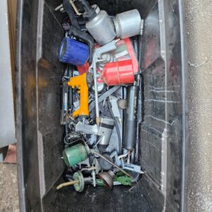 Bulk Lot of 12 Pneumatic/Air Tools & Accessories in Storage Tub – AmPro, AirCoat, WESCO