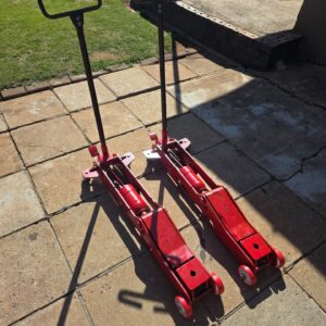Pair of Refurbished 5-Ton Heavy Duty Hydraulic Floor Jacks – New Wheels, Fully Working