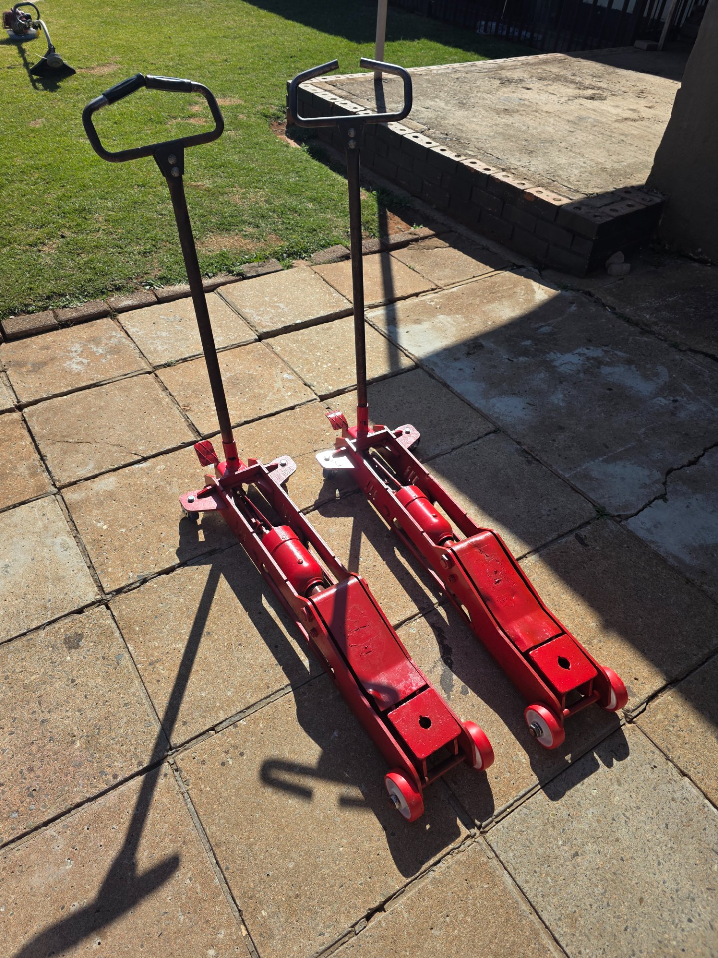 Pair of Refurbished 5-Ton Heavy Duty Hydraulic Floor Jacks – New Wheels, Fully Working