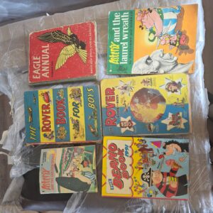 Bulk Lot of 6 Vintage Annuals & Comic Books: Eagle Annual No. 1, Asterix, Rover, Beano (Worn Condition)
