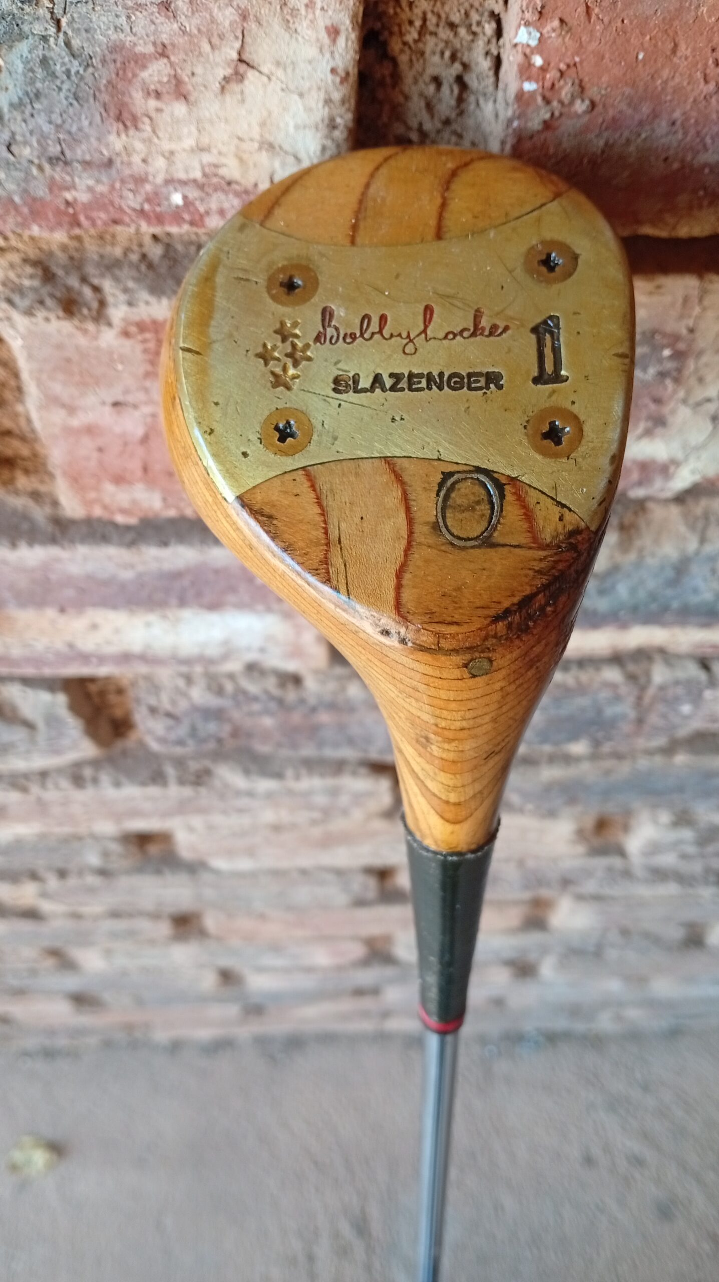 Wooden-Head Golf Driver with Brass Sole Plate (SLAZENGER, vintage appearance)