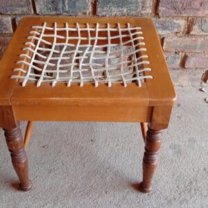 Small Vintage Wooden Stool / Small Chair with Woven Strap Seat
