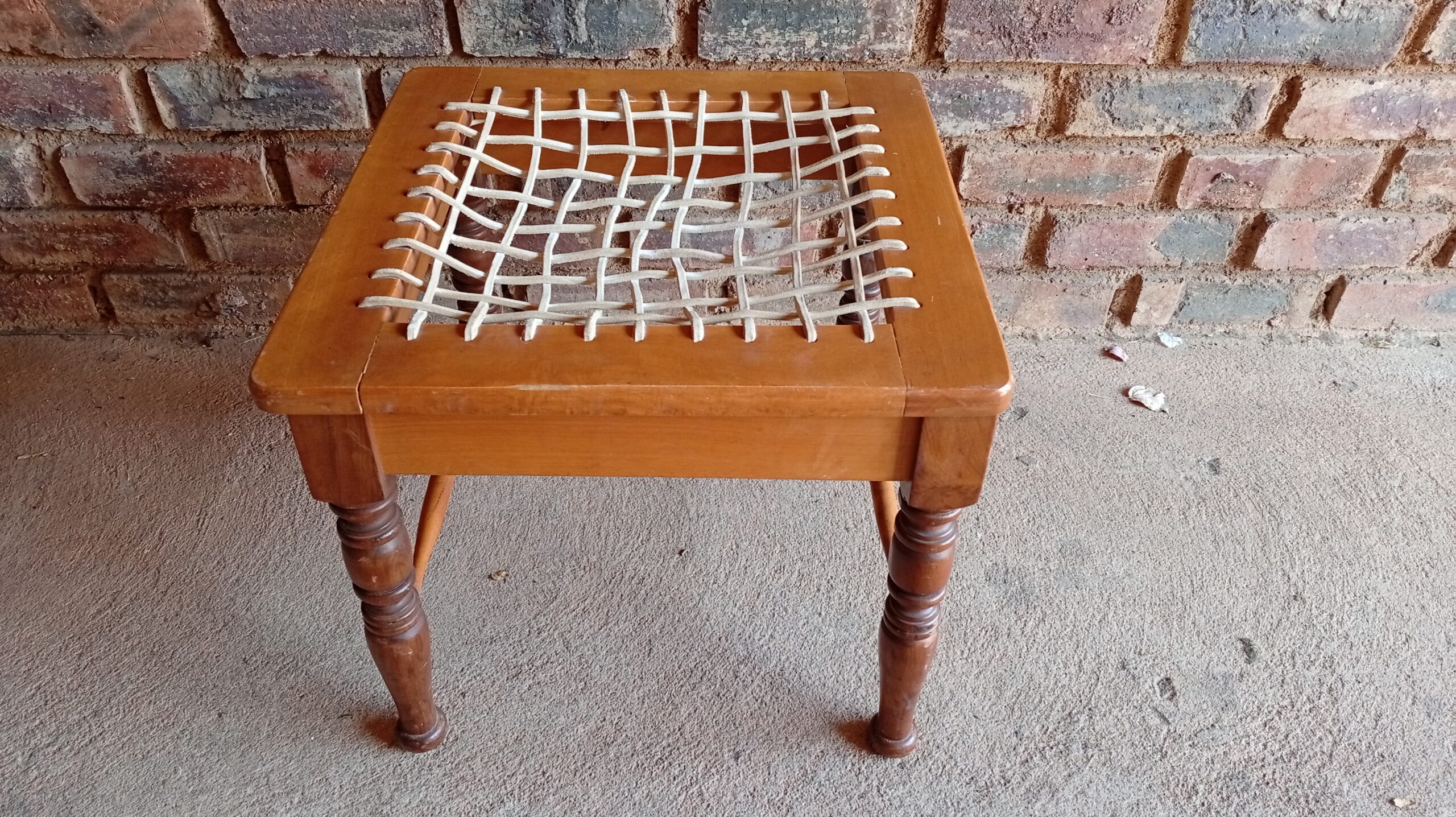 Small Vintage Wooden Stool / Small Chair with Woven Strap Seat