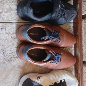 Bundle: Three Pairs of Used Men's Shoes (Black, Brown, White) Size 8 (seller-claimed)