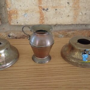 Set of 3 Small Brass-Toned Candle Holders & Mini Pot — Decorative Ornaments