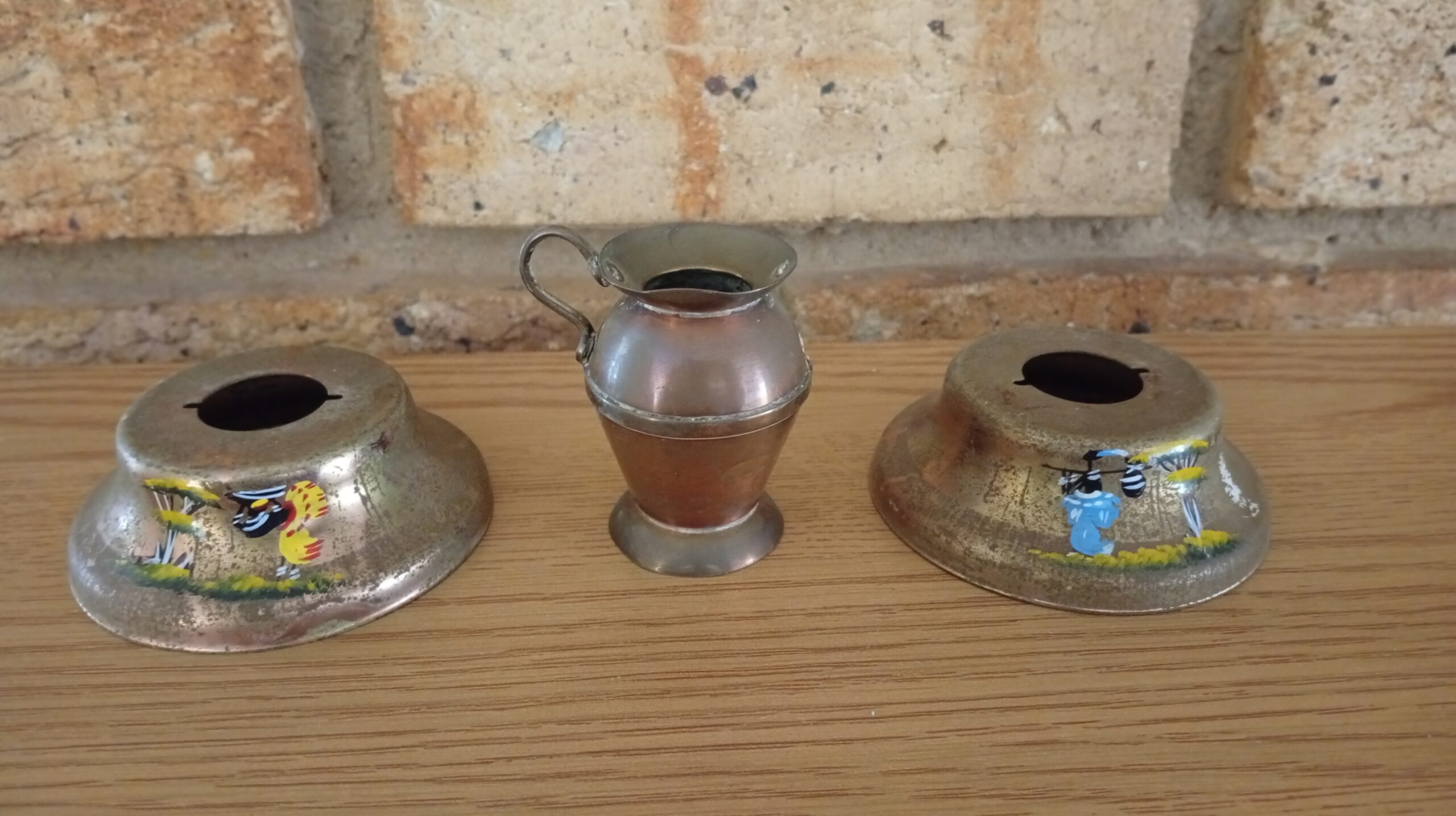 Set of 3 Small Brass-Toned Candle Holders & Mini Pot — Decorative Ornaments