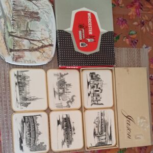Set of Six Jason Coasters with Notre Dame Metal-Top Hotpad in Box