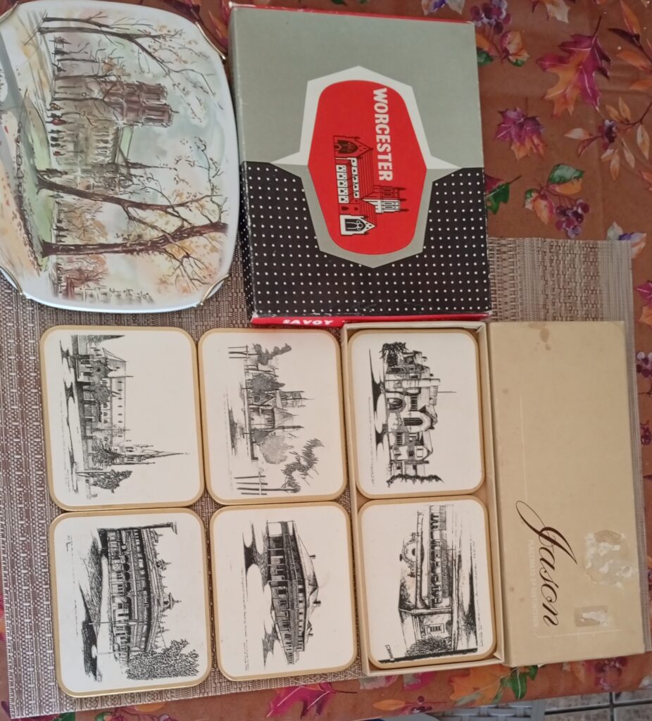 Set of Six Jason Coasters with Notre Dame Metal-Top Hotpad in Box
