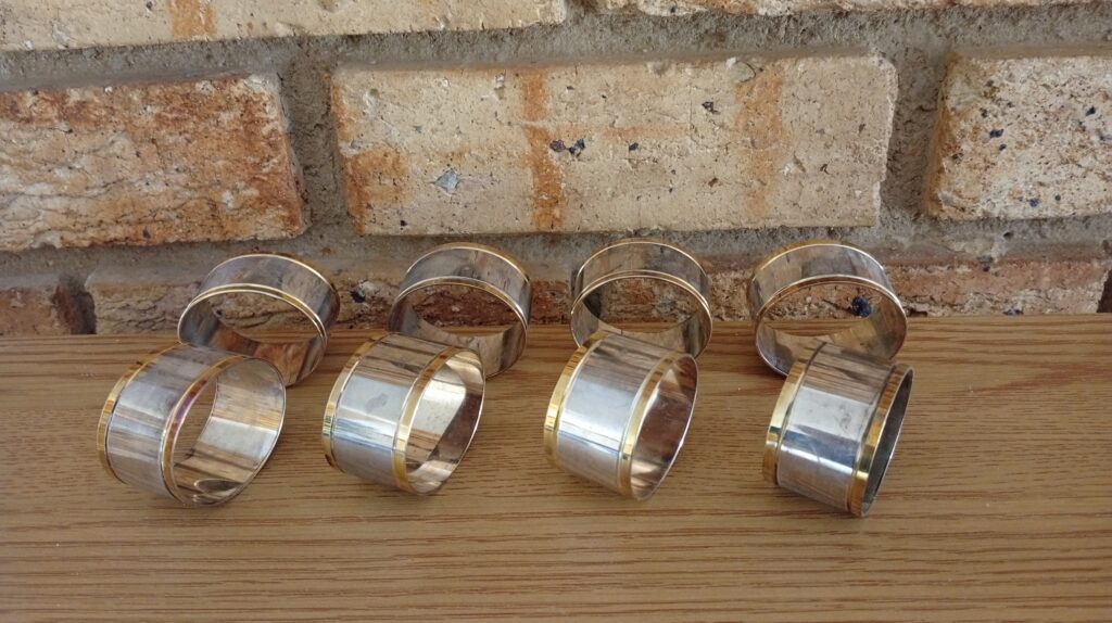 Set of 8 Silver-Tone Napkin (Serviet) Rings with Gold-Tone Trim