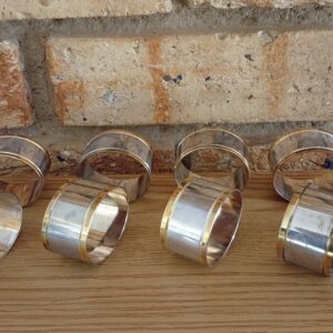 Set of 8 Silver-Tone Napkin (Serviet) Rings with Gold-Tone Trim