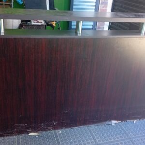 Mahogany-colour Laminated Reception Desk with Raised Counter Shelf