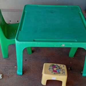 Children's Plastic Kiddies Table with Three Small Seats (Green & Yellow)