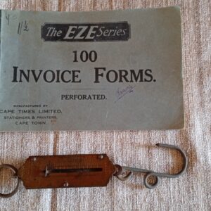 Vintage invoice/receipt book with handheld spring balance scale (pair)