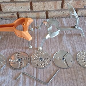 Lot of 2 Vintage Rotary Food Slicers with 5 Discs & Hand Crank
