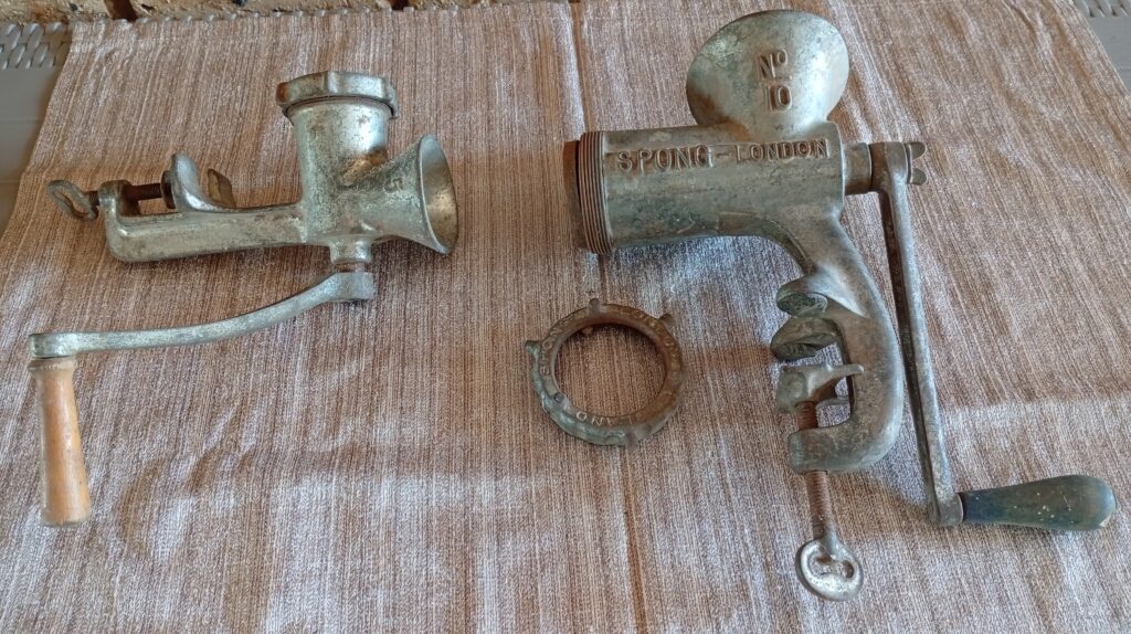 Pair of Vintage Cast-Metal Manual Meat Grinders (SPONG – LONDON)