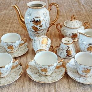 14-Piece White & Gold Tea Set (teapot repaired, incomplete set stated)