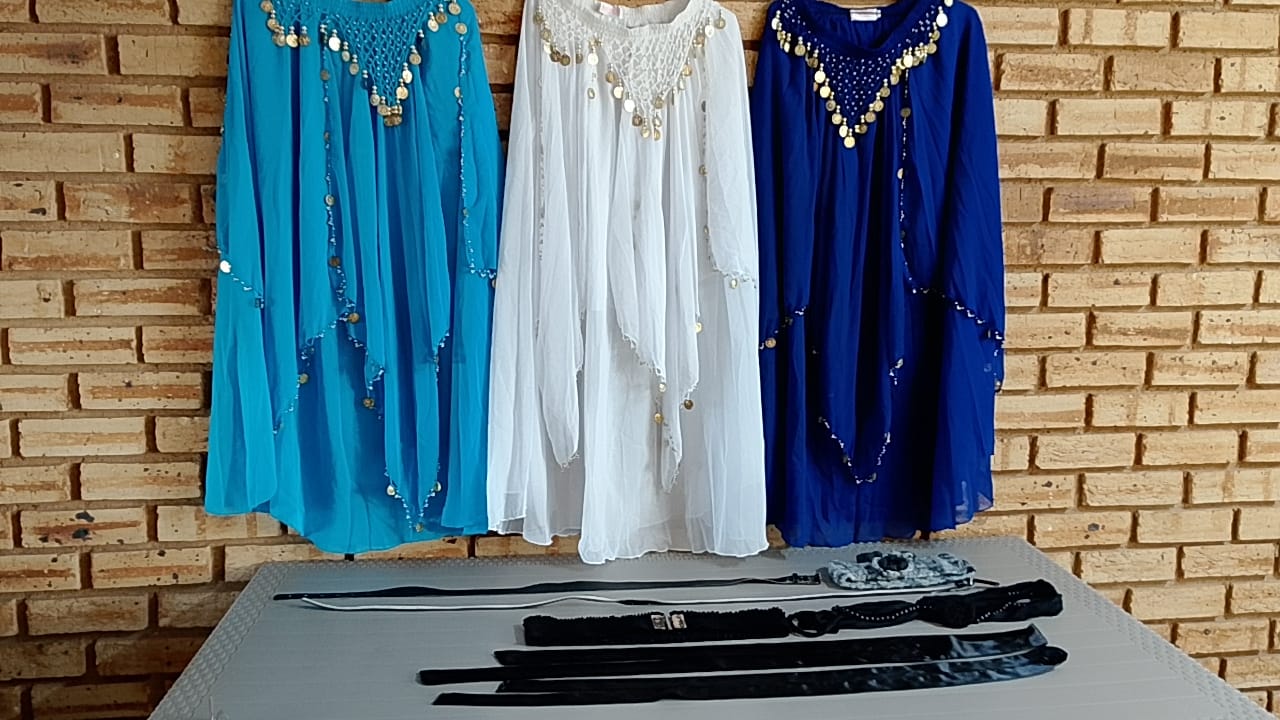 Set of 3 Decorated Belly Dance Chiffon Skirts with Accessories (10pc seller-claimed)