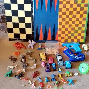 Mixed Lot ~45 Small Toys with 3 Foldable Board Game Boards