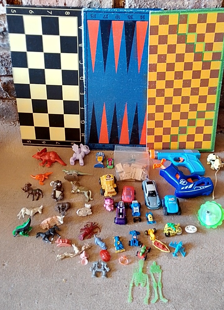 Mixed Lot ~45 Small Toys with 3 Foldable Board Game Boards
