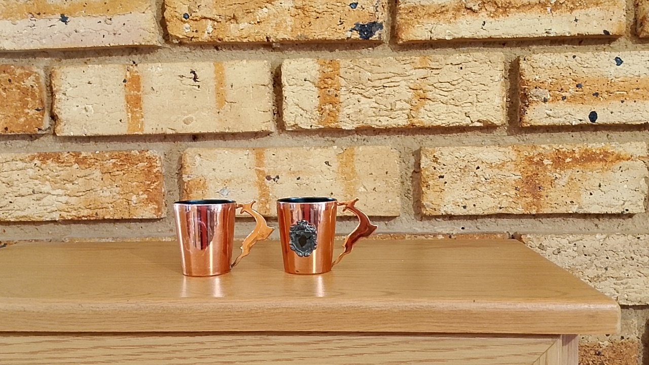 Set of 2 Mini Copper-Colour Decorative Mugs with Springbok Handles