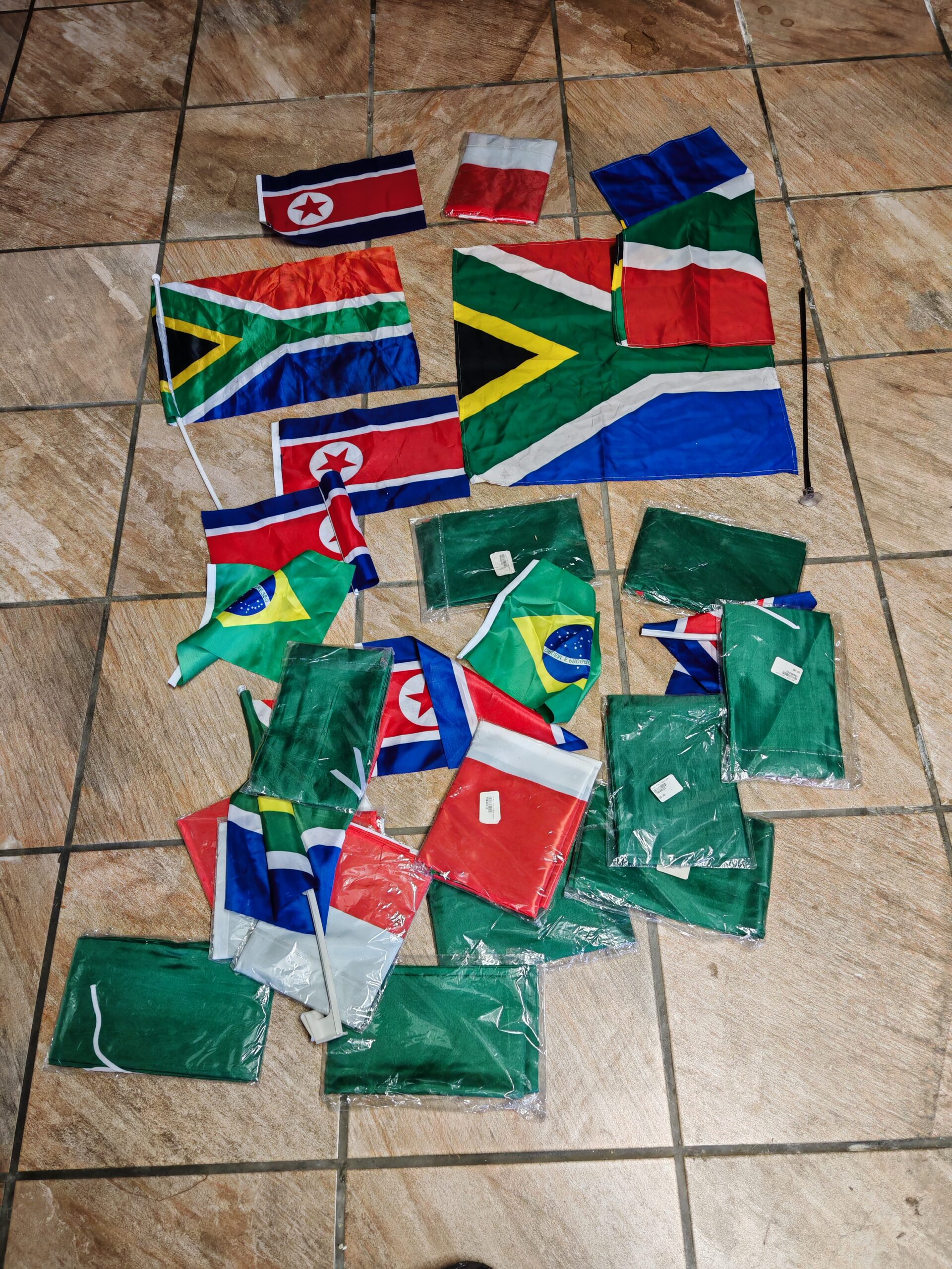 Mixed Lot of 16 Small Handheld National Flags with Plastic Sticks