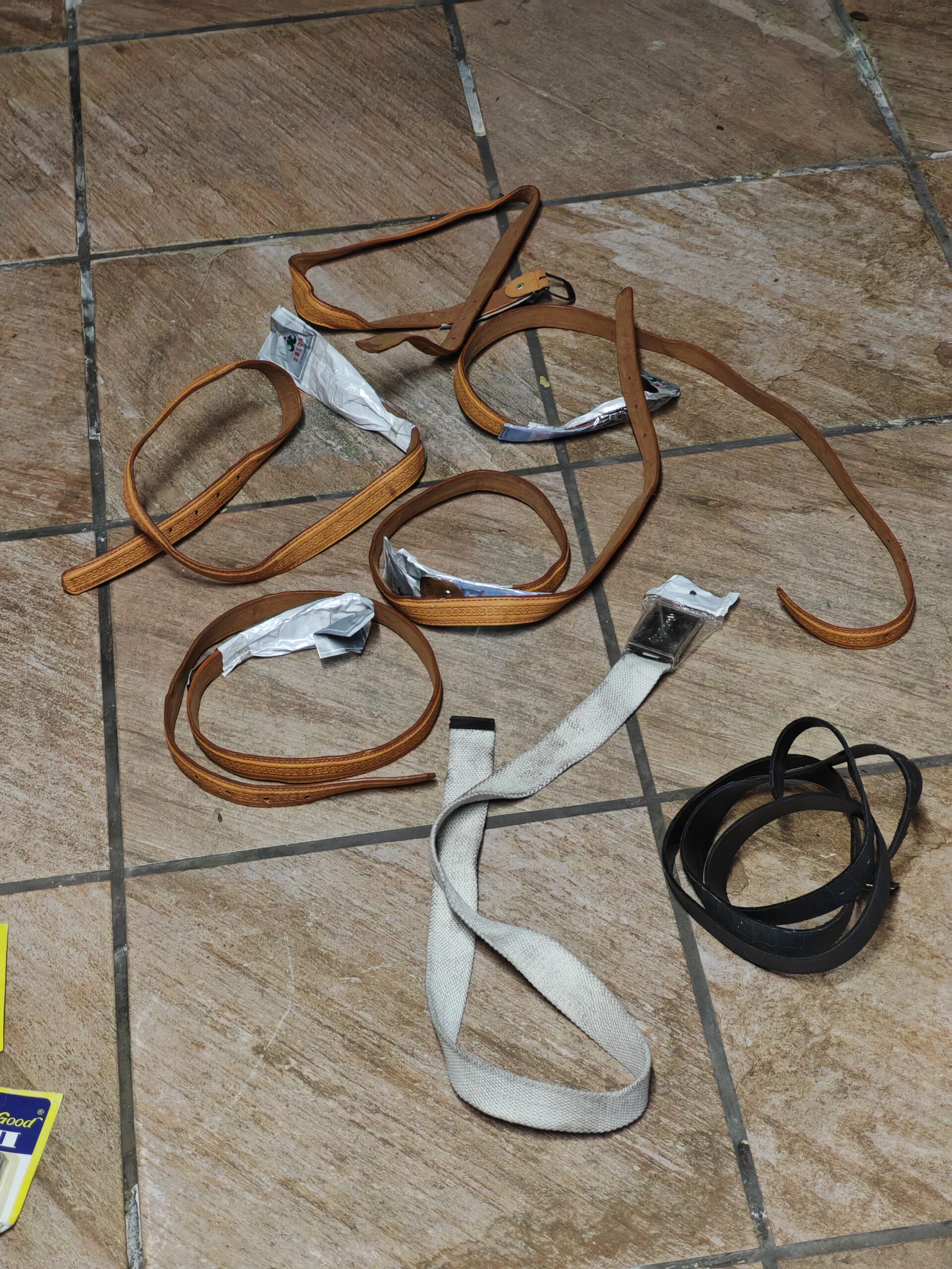 Lot of 7 Children’s Belts — Assorted Tan, White & Black, Used
