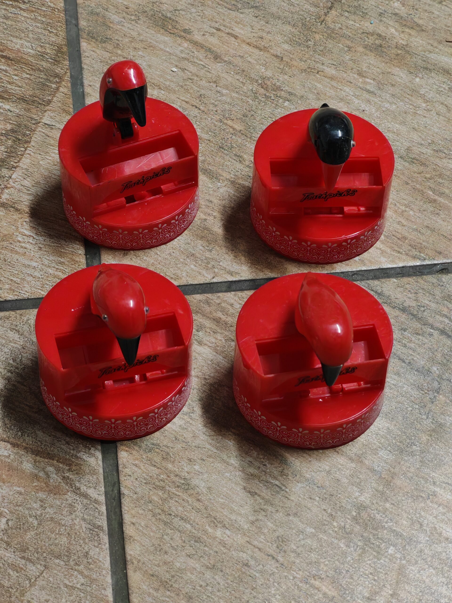 Set of 4 Novelty Bird-Shaped Toothpick Dispensers (Red)