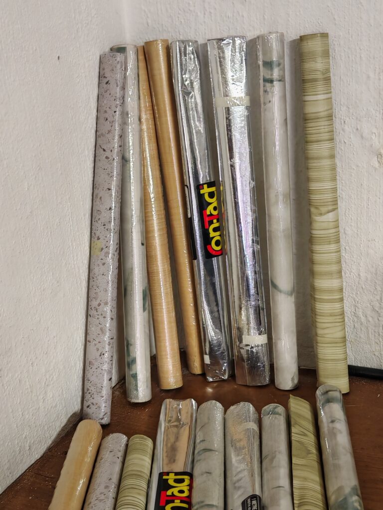Bundle of ~14 Adhesive Contact Paper Rolls in Various Patterns