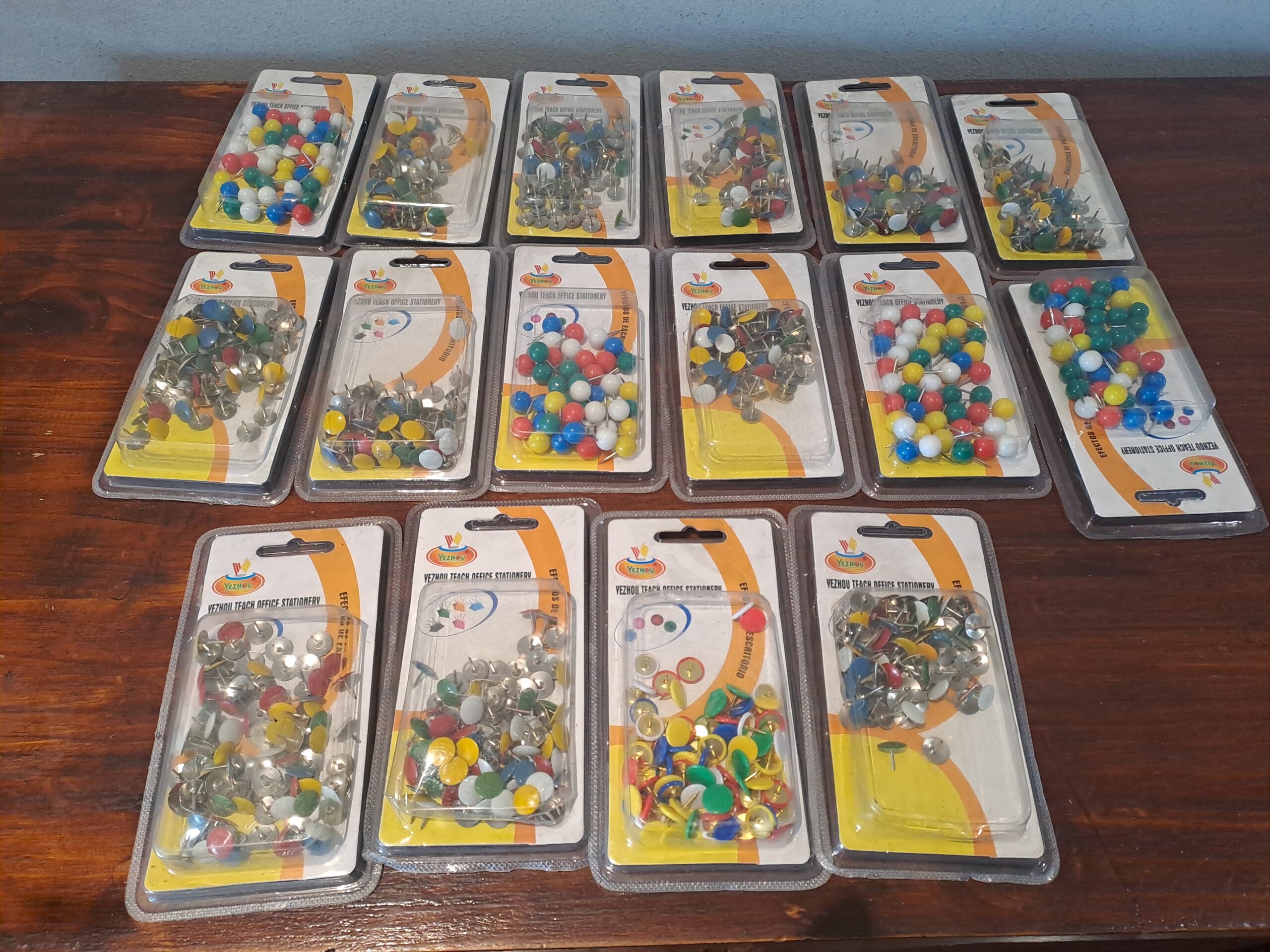 Lot of Sealed Assorted-Colour Thumbtack Packs (YEZHOU brand) — 16 Packs