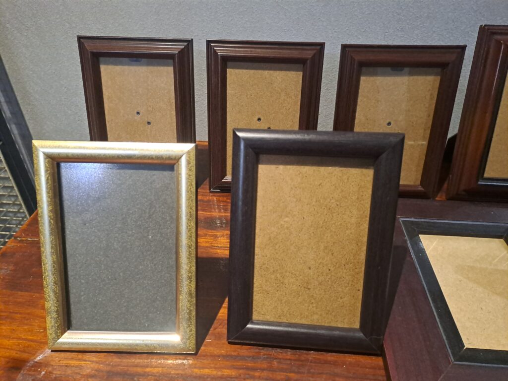 Lot of 11 Assorted Wooden-Look Picture Frames — Mixed Sizes, Empty with Backings