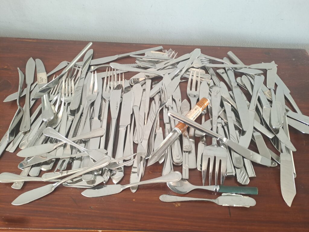 Lot of approx. 60–80 Assorted Metal Cutlery — Mixed Knives, Forks & Spoons