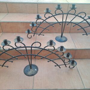 Pair of Large Metal Candelabras, 92 x 41 cm (seller claims wrought iron)