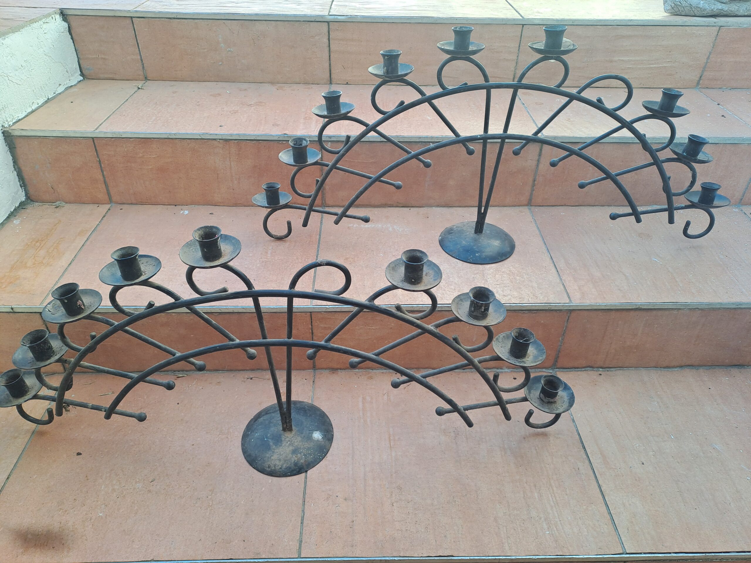 Pair of Large Metal Candelabras, 92 x 41 cm (seller claims wrought iron)