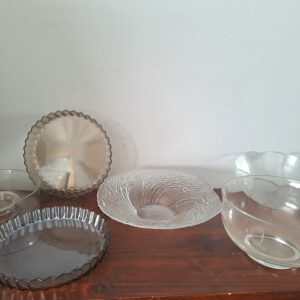 Mixed Lot of 6 Clear Glass Serving Bowls & 2 Tart/Pie Pans