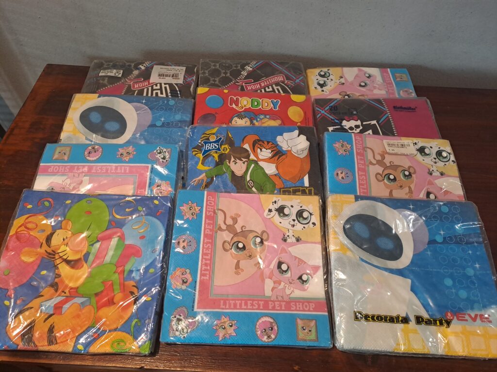 Bundle of 12 Kids’ Party Napkin Packs – Assorted Cartoon Designs, Sealed