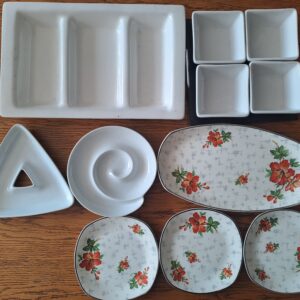 Mixed lot: Midwinter floral plates & assorted white serving dishes (12–15 pcs visible)