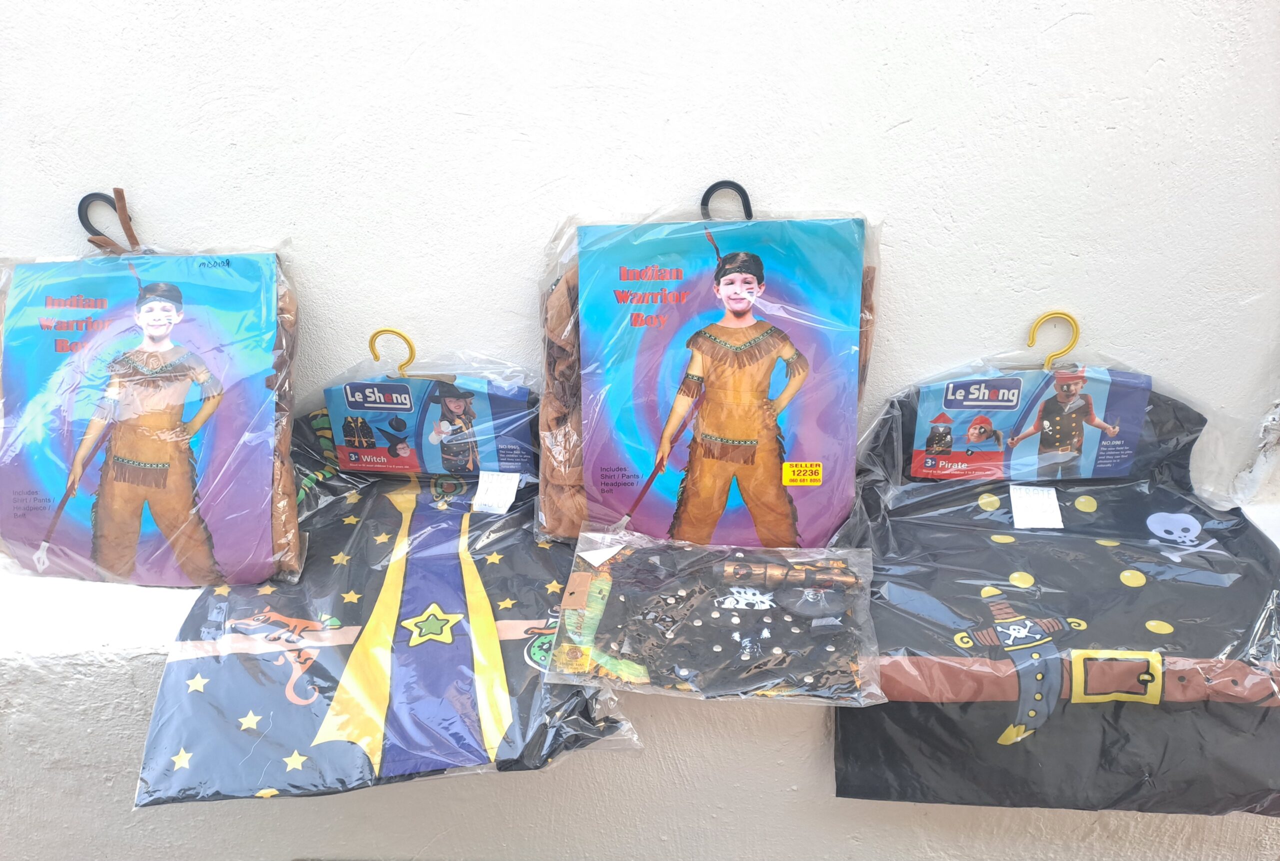 Lot of 5 Packaged Children’s Dress-Up Costumes (Witch, Pirate, ‘Indian Warrior Boy’)