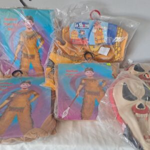 Bulk Lot: 4 New Kids’ Costumes (Indian Warrior Boy & Cowboy) + 2 Scary Masks – Unused in Packaging