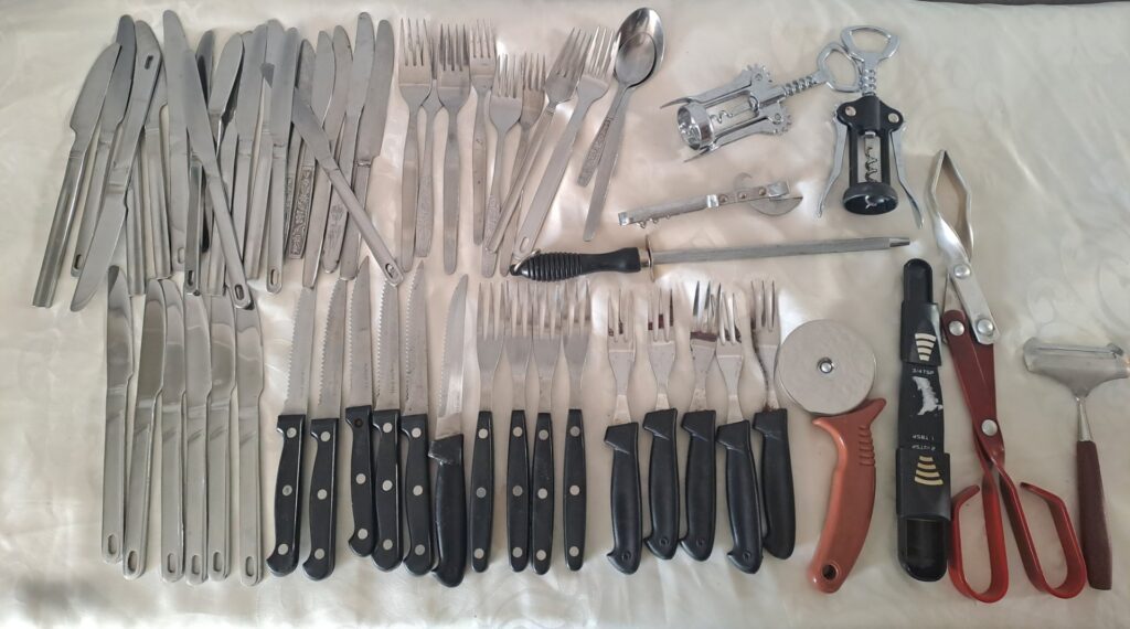 Bulk Lot of Assorted Kitchen Cutlery & Utensils – Mixed Stainless Steel, Steak Knives, Openers & More