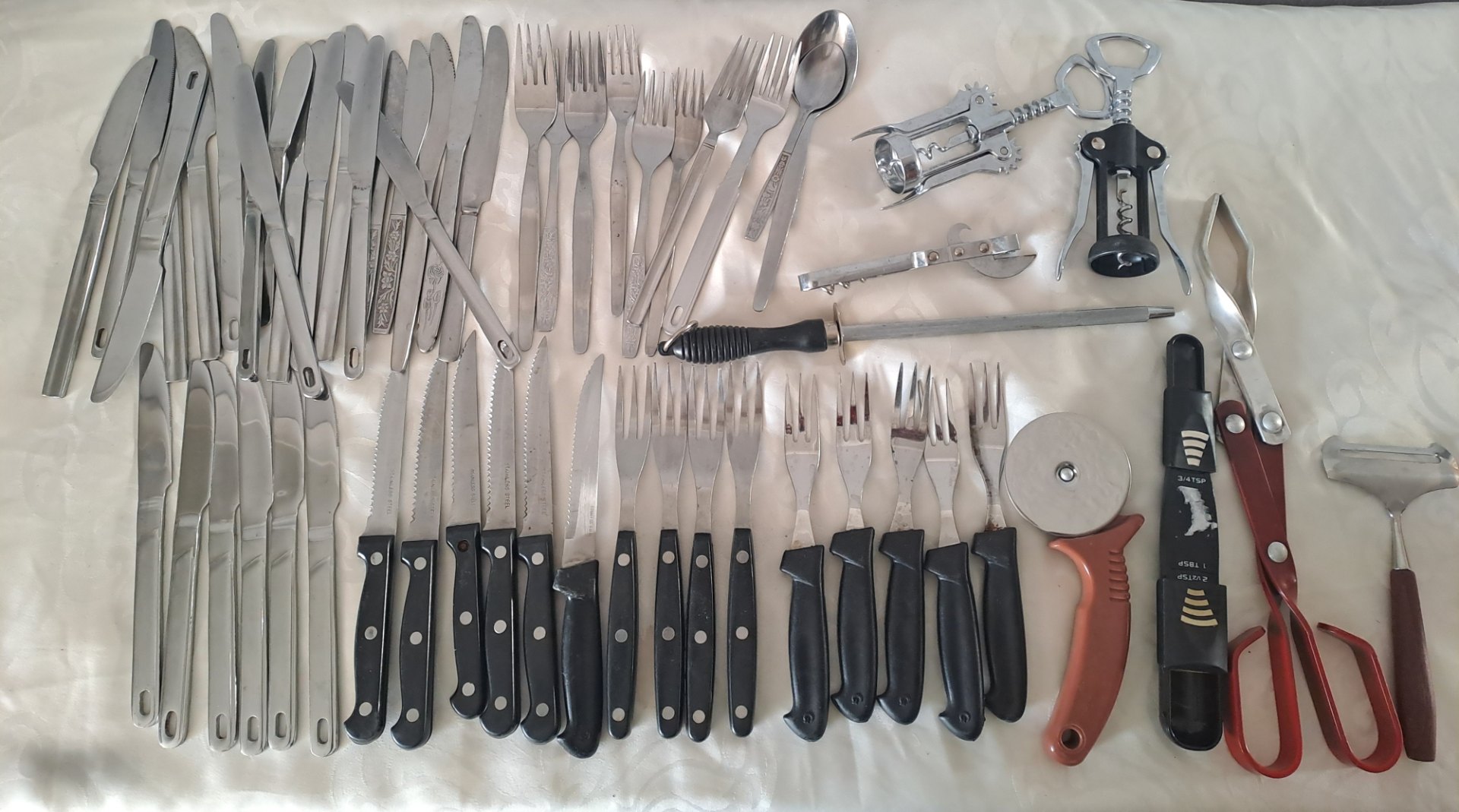 Bulk Lot of Assorted Kitchen Cutlery & Utensils – Mixed Stainless Steel, Steak Knives, Openers & More