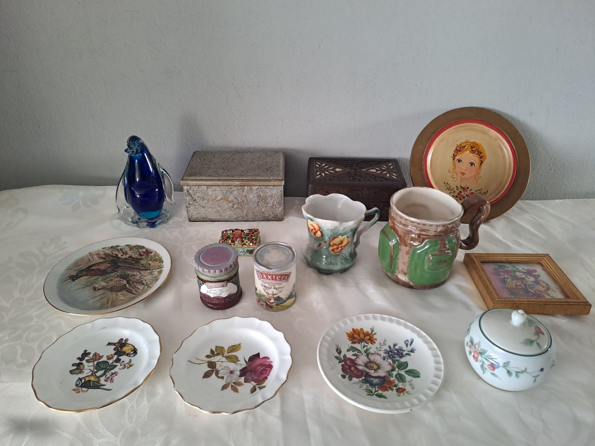 Bulk Lot: Decorative Ceramics, Glass Penguin, Trinket Boxes & Collectibles (14 Pieces, Duchess, Noritake, Weatherby)