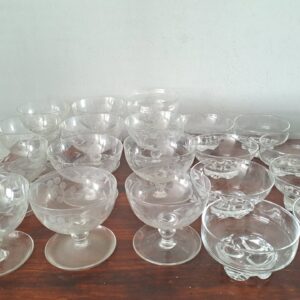 Set of 20 Vintage Glass Dessert Bowls – Mixed Etched & Patterned Designs, No Chips or Cracks