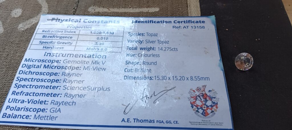 Loose Round Brilliant Silver Topaz, 14.275 ct (certificate shown)